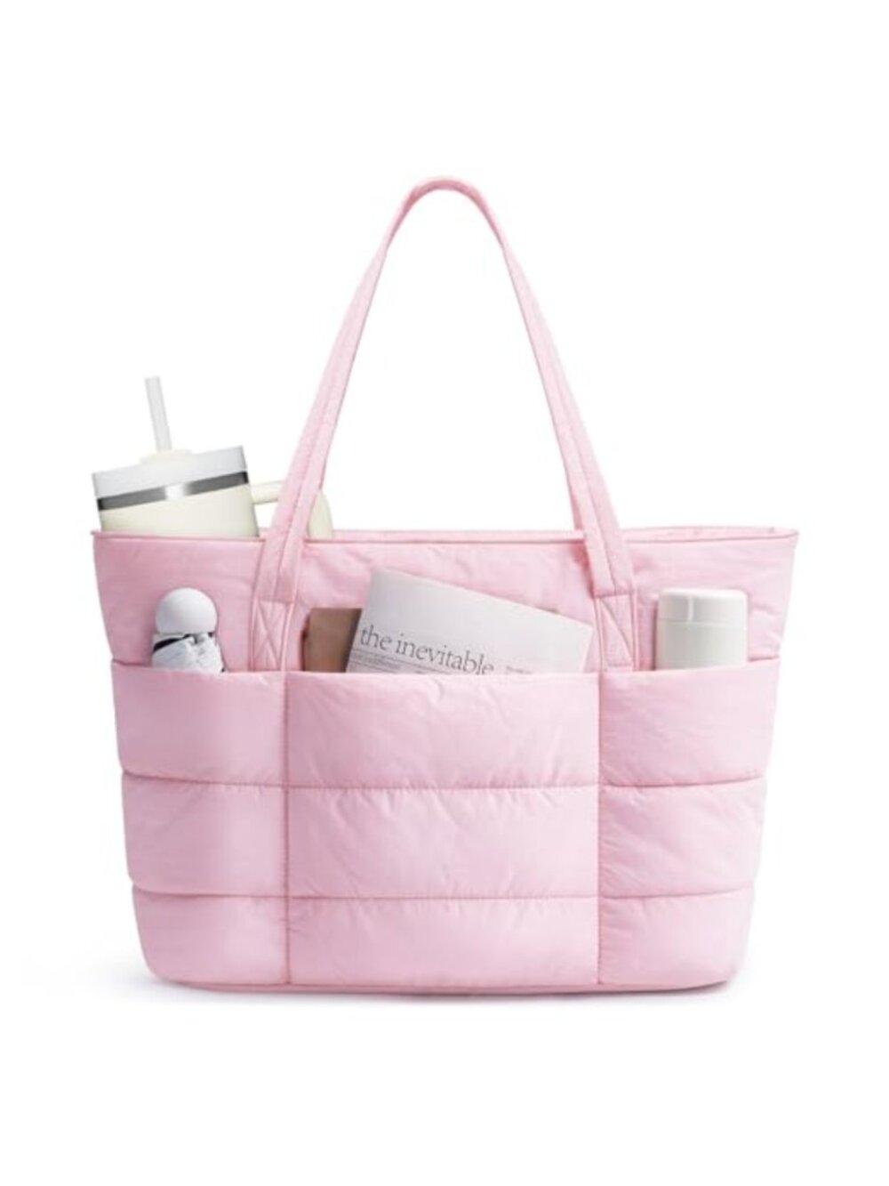 Quilted Puffer Tote Bag Nylon Lightweight Travel Work Bag Fits 15.6" Laptop